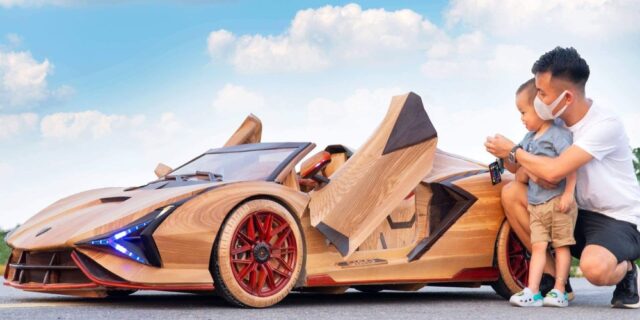 Must Watch: Dad Builds an Electric Wooden Lamborghini Sian Replica For His Son